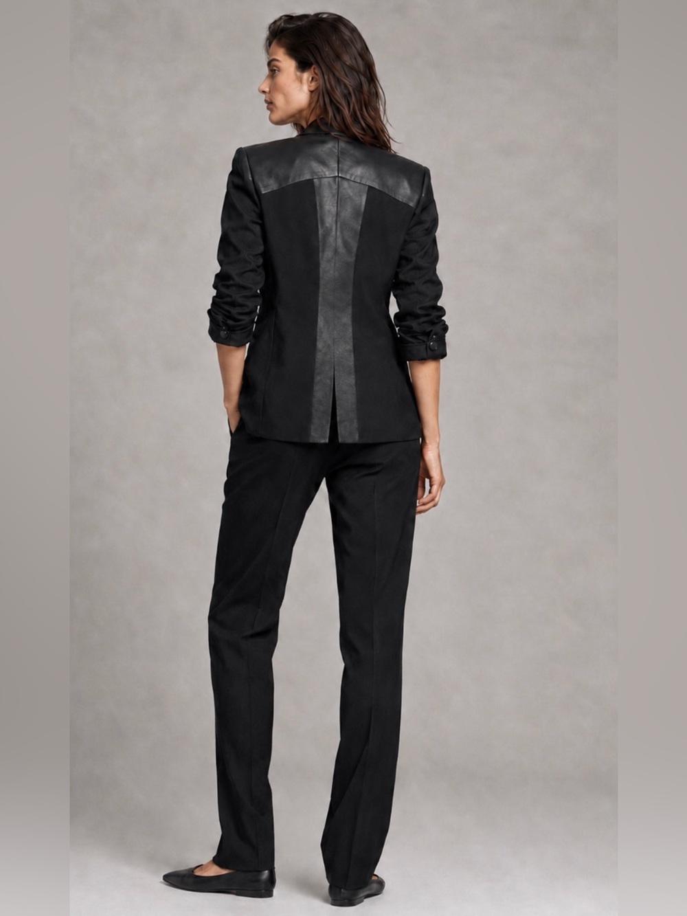 Helmut Lang Black Wool Blazer Leather Trim Size 10 Designer Edgy Soho Downtown - Picture 3 of 14